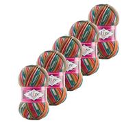 5x100g Sockenwolle Superwash Comfort 4-fädig Schurwolle Strumpfstrickgarn Farbauswahl, Farbe:7839 grün pink tera