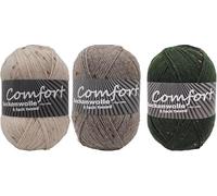 6-fädige Sockenwolle Strumpfwolle 3x150gr Knaul- 375m-Lauflänge - dicke Wolle für besonders warme Socken - l - Farbset (tweed beige, grau grün)