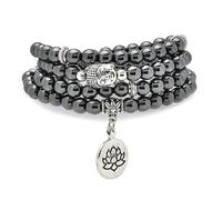 6 mm großes Armband aus 108 Mala-Perlen, Yoga-Zen-Halskette mit Buddha- und Lotus-Anhänger zum Beten (Hämatit (Hematite))