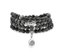 6 mm großes Armband aus 108 Mala-Perlen, Yoga-Zen-Halskette mit Buddha- und Lotus-Anhänger zum Beten (Labradorit (Labradorite))