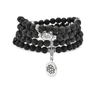 6 mm großes Armband aus 108 Mala-Perlen, Yoga-Zen-Halskette mit Buddha- und Lotus-Anhänger zum Beten (Lava)