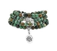 6 mm großes Armband aus 108 Mala-Perlen, Yoga-Zen-Halskette mit Buddha- und Lotus-Anhänger zum Beten (Afrikanischer Türkis (African Turquoise))