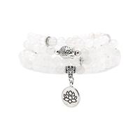 6 mm großes Armband aus 108 Mala-Perlen, Yoga-Zen-Halskette mit Buddha- und Lotus-Anhänger zum Beten (Weiße Jade (White Jade))