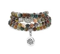 6 mm großes Armband aus 108 Mala-Perlen, Yoga-Zen-Halskette mit Buddha- und Lotus-Anhänger zum Beten (Indischer Achat (Indian Agate))