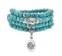 6 mm großes Armband aus 108 Mala-Perlen, Yoga-Zen-Halskette mit Buddha- und Lotus-Anhänger zum Beten (Grüner Türkis (Green Turquoise))