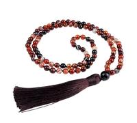6 Mm Naturstein-Halskette Mit 108 Mala-Perlen Für Damen Und Herren, Lange Halskette Mit Natürlichem Edelstein Und Handgeknüpfter Quaste, Yoga-Meditations-Gebetsschmuck, Synthetischer Roter Achat