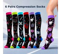 6 Paar bunte grafische Kniestrümpfe, lustige neuartige lange Röhrensocken mit gerippten Bündchen, sortiertes Alltags-Geschenkset