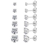 6 Paar chirurgische Edelstahl-Ohrstecker, Schraube zurück 18K Gold plattiert Herz Stern Quadrat Prinzessin Schnitt Runde weiße Cubic Zirkonia Ohrstecker Set für Frauen