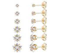 6 Paar chirurgische Edelstahl-Ohrstecker, Schraube zurück 18K Gold plattiert Herz Stern Quadrat Prinzessin Schnitt Runde weiße Cubic Zirkonia Ohrstecker Set für Frauen