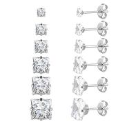 6 Paar chirurgische Edelstahl-Ohrstecker, Schraube zurück 18K Gold plattiert Herz Stern Quadrat Prinzessin Schnitt Runde weiße Cubic Zirkonia Ohrstecker Set für Frauen