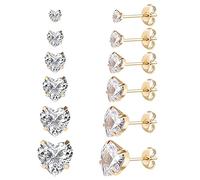6 Paar chirurgische Edelstahl-Ohrstecker, Schraube zurück 18K Gold plattiert Herz Stern Quadrat Prinzessin Schnitt Runde weiße Cubic Zirkonia Ohrstecker Set für Frauen