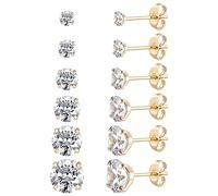 6 Paar chirurgische Edelstahl-Ohrstecker, Schraube zurück vergoldet Herz Stern Quadrat Prinzessin geschnitten Cubic Zirkonia Ohrstecker Set (Gold Round Butterfly back)