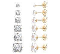 6 Paar chirurgische Edelstahl-Ohrstecker, Schraube zurück vergoldet Herz Stern Quadrat Prinzessin geschnitten Cubic Zirkonia Ohrstecker Set (Gold square Butterfly back)