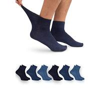 6 Paar Diabetiker Kurzschaft Socken für Damen und Herren, ohne drückenden Gummibund Blau Mix Gr. 35-38