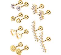 6 Paar Edelstahl Tragus Knorpel Ohrringe Labret Studs Barbell Lippen Nase Körper Stud Piercing für Männer Damen Schmuck (Gold)