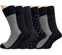6 Paar Herrensocken für Diabetiker, sanfte Griffigkeit, Baumwollsocken für Herren, schwarze Herrensocken mit Muster, Diabetikersocken für Herren, Größe 39-45, Schwarz, Einheitsgröße