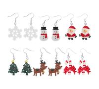 6 Paar Kreative Weihnachts Ohrringe FüR Damen Und MäDchen, Inklusive Schneemann, Rentier, Weihnachtsbaum Und Schneeflocken Ohrclips, Ideales Geschenk FüR Die Feiertage