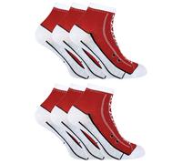 6 Paar Multipack Socken, die wie Schuhe aussehen | Socken Snob | Neuheit lustig Lace Up Converse Socken - rot US 37-40