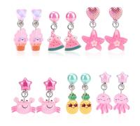 6 Paar Ohrclips für Mädchen, Ohrstecker-Set Ohne Ohrloch mit Ohrpolstern Süßes Schmetterlings-Kaninchen-Regenbogen-Design Ohrclips für Kinder Ohne Loch Schmuck als Geschenk
