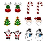 6 Paar Ohrringe Weihnachten Ohrstecker, Lustige Weihnachtsohrringe Weihnachtsschmuck Geschenk für Damen Kinder Mädchen, Weihnachts Modeschmuck Weihnachtsbaum Weihnachtsmann Tropfen Baumeln Stecker