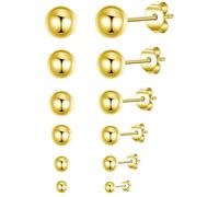 6 Paar Ohrstecker aus hypoallergenem Chirurgenstahl, 20 g, mit kleinen Zirkonia-Perlen, poliert und 14 Karat vergoldet, für empfindliche Ohren, 2mm 3mm 4mm 5mm 6mm 7mm, Metall, Perle Kubischer