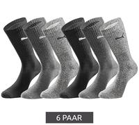6 Paar PUMA Crew-Socken dickere Business-Strümpfe mit gepolsterten Fußbereich Baumwoll-Socken atmungsaktive Alltags-Socken lange Strümpfe extra weicher Bund 701224759 002 Schwarz/Anthrazit/Grau melier