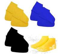 6 Paar Schuhüberzieher Wasserdicht, Wiederverwendbare Regenschutz Schuhe,Latex Regen Schuhüberzieher, Rutschfest Und Abriebfest,Geeignet Für Regentage Und Matschige Straßen (Schwarz,Gelb Und Blau)