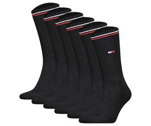 6-Paar Tommy Hilfiger Lifestyle Crew Socken / lange Tennissocken Unisex 39-42 THs Schwarz
