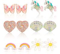 6 Paare Ohrclips für Mädchen Clip Ohrring Kinder Keine Durchbohrten Prinzessin Spielen Ohrringe Einhorn Blume Herz Verkleiden sich Schmuck Kinder Weihnachten Geschenk (Lieblicher Stil)