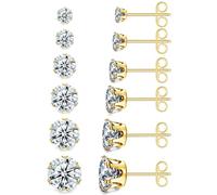 6 Paare Ohrringe Set, 316L Chirurgenstahl Ohrringe für Damen Herren, Kubischer Zirkonia Ohrstecker Set, Hypoallergen Ohrstecker Gold, 3-8mm