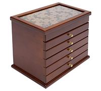 6 Schicht Schmuckkasten Holz Groß, Schmuckkästchen Vintage mit Samtfutter, Top Geschnitzte Schmuckschatulle, FÜR Armbänder Halskette Ringe, Geschenk (Walnussfarbe)