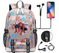(6) Spiderman USB-Laptop-Reiserucksack für Jungen, Mädchen, Kinder, Teenager, Studenten, Männer, Frauen