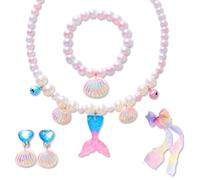 6 Stk Meerjungfrau Schmuck Set für Mädchen, Meerjungfrau Kinderschmuck Halskette, Ringe, Armbänder, Ohrring, Haarnadel, Geschenke für Mädchen ab 3 Jahren, für Kinder Mädchen Party Geburtstaggeschenk