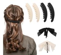 6 Stück Banana Clip Set für Frauen: 2 Schleifen Banana Clips & 4 große Bananen Haarklammern, geeignet für dickes und feines Haar,schnelles Ponytail-Styling-Tool für Mädchen und Damen
