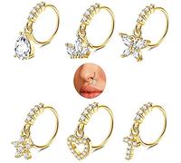6 Stück Baumeln Nasenringe Hoops, Kucheed 20G Mond Schmetterling Stern Herz Tröpfchen Kreuz Ohrringe Nasenringe Baumeln,Knorpel Helix Ohrringe Nasenloch Septum Baumeln Nase Piercing Schmuck für Frauen