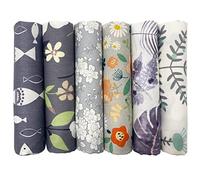 6 Stück Baumwollstoff Meterware Stoff je 50CM x 50CM, Reiner Baumwolle, Stoffe zum Nähen, Patchwork Stoffpaket zum Quilten DIY Basteln Handwerken, Quadrate Baumwolltuch, Modischen Mustern (Grau)