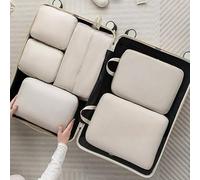 6 Stück beige, weiche Polyamid Reise-Kompressionstaschen Set - Organisieren Sie Ihre Kleidung, Schuhe, Socken und Unterwäsche mühelos - perfekt zum Pa