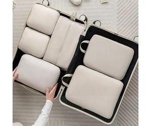 6 Stück beige, weiche Polyamid Reise-Kompressionstaschen Set - Organisieren Sie Ihre Kleidung, Schuhe, Socken und Unterwäsche mühelos - perfekt zum Pa