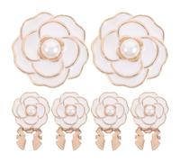 6 Stück Dekorative Knopfkappen für Damen mit Kamelienblüte, Weiß | Metall und Kunstperle, Abnehmbare Ersatzknöpfe mit Sicherem Sitz, für Blusen und Anlässe