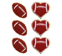 6 Stück Fußball-Aufbügler, Herzförmiger Fußball-Aufnäher Chenille mit Goldenem Rand Rugby-Aufbügler American-Football-Aufnäher Sport-Aufnäher Bestickter Aufbügler Nähflicken
