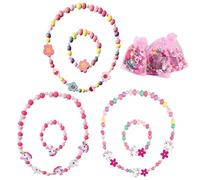 6 Stück Holz Kinder Schmuck Set, Einhorn Armbänder Mädchen, Kinderschmuck, Einhorn Perlen Perlenkette für Kinder Mädchen, Prinzessin Mädchen Dress Up Set Halskette Armbänder Kinder Mitgebsel(Rosa)
