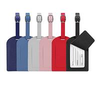 6 Stück Kofferanhänger mit Adressschild, PU Leder, Schutz der Privatsphäre, Schnelle Identifikation, Kofferschilder Reisezubehör für Flugreisen und Geschäftsreisen