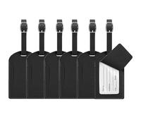 6 Stück Kofferanhänger mit Adressschild, PU Leder, Schutz der Privatsphäre, Schnelle Identifikation, Kofferschilder Reisezubehör für Flugreisen und Geschäftsreisen (Schwarz)