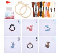 6 Stück Kreuzstich Anfänger Set, Enthält 6 Vorgedruckte Kreuzstichmuster, 2 Stickrahmen, 9 Stränge Stickgarn, 7 Stickwerkzeuge Und Anleitungen, Stickset Kinder für Anfänger DIY Handwerk Dekorationen