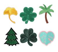 6 Stück Pflanzen-Aufnäher zum Aufbügeln, bestickte Stoffflicken, Blatt-gestickte Aufnäher, Kleeblatt-gestickte Abzeichen, dekorative Aufnäher für Kleidung