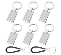 6 Stück Quadratischer Schlüsselanhänger, 2 Stück Lederseil-Schlüsselanhänger, Leeres Quadratisches Schlüsselanhänger-Etikett, Metall-Gepäcketikett, Schlüsselanhänger-Ring