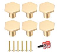 6 Stück Schubladenknopf, Messing Schrankknöpfe, Möbelknöpfe Hexagon, Griffe Möbel Knöpfe, Metall Schrankgriffe Vintage, Goldene Küchengriffe Schrank Knöpfe mit Schraubenzieher - 22 * 18 mm