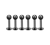 6 Stück Schwarz 1,2 x 6 x 3 mm 16 G 316L Edelstahl Kugel Lippe Tragus Helix Ohrring Ohrstecker Langhantelring Körper-Piercing-Schmuck-Set, 6 mm Wangenzungenringe Langhantel-Körperpiercing-Schmuck