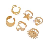 6 Stück Verstellbare Unregelmäßige Sonnenblumen Seesterne Offene Ringe Für Paare Gold Und Silber Farbe Modeschmuck Unisex Ringe