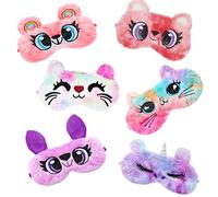 6 Stück Weiche Plüsch Schlafaugenmaske, Cartoon Tier Schlafmaske, Nacht Augenbinde, Augenmaske zum Schlafen, 3D Süße Schlaf Augenabdeckung für Kinder Erwachsene Mädchen Reisen Nickerchen